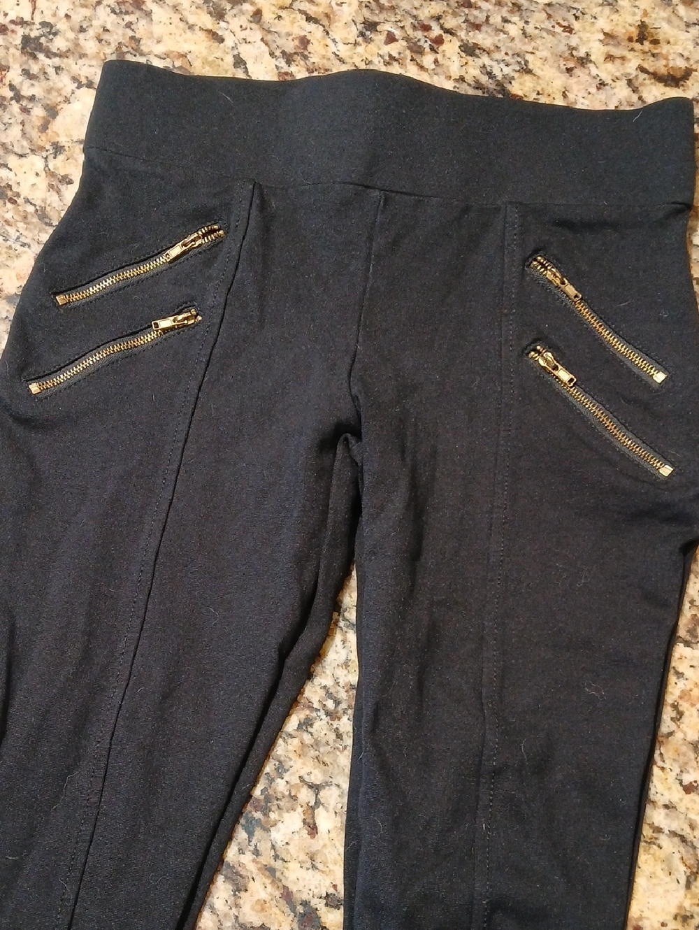 Black Leggings with Decorative Gold Zippers